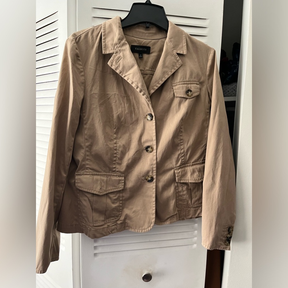 Talbots Fitted Cotton Tan Blazer, Size 14